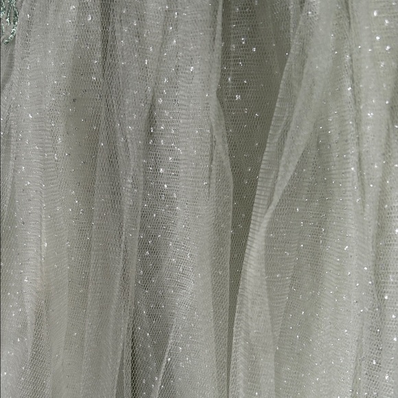 Sage Green Tulle Party Dress with Puff Sleeves - Picture 5 of 10